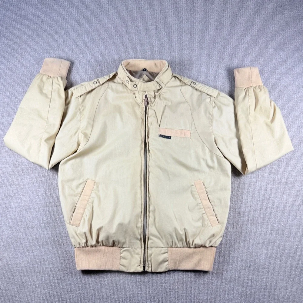 Vintage Members Only Racer Jacket Tan Beige Mens Bomber Zip Up Epaulettes‎ L